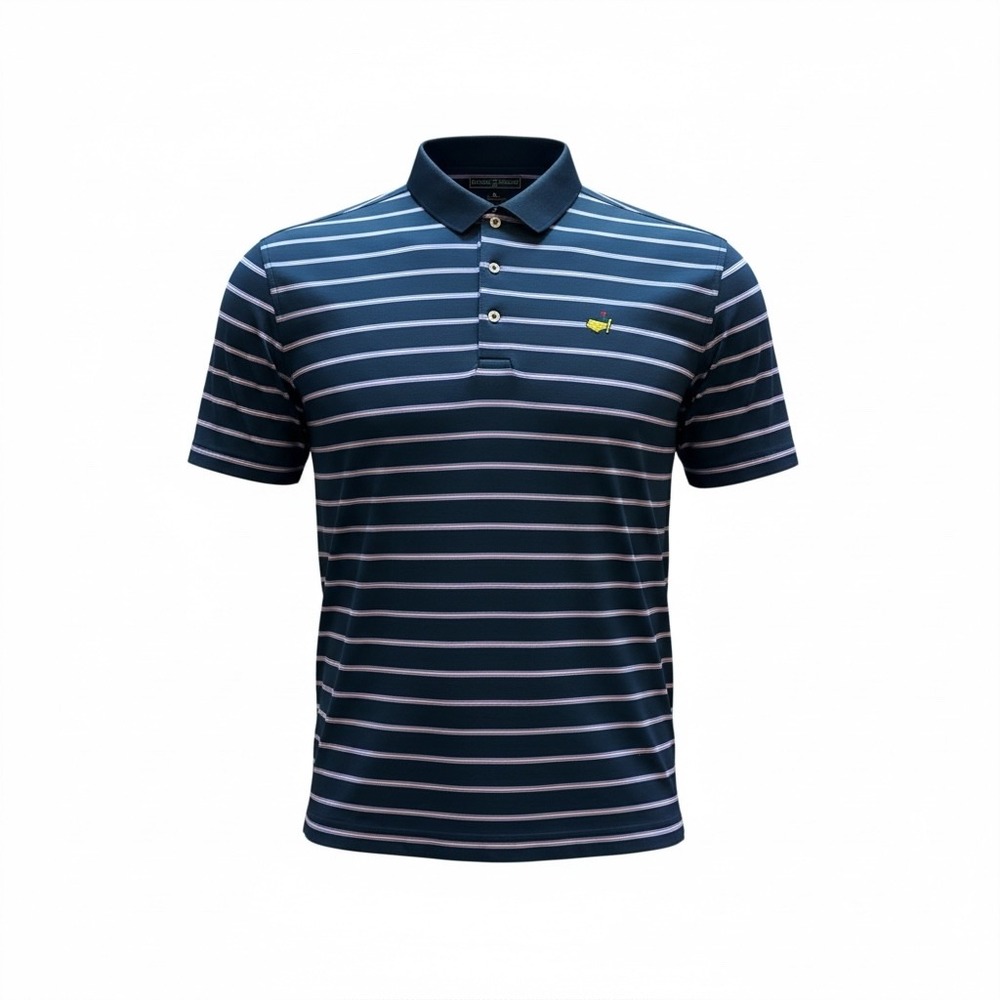 Masters Collection Mens XL Navy Blue Striped Pima Cotton Polo Shirt Golf‎ Preppy